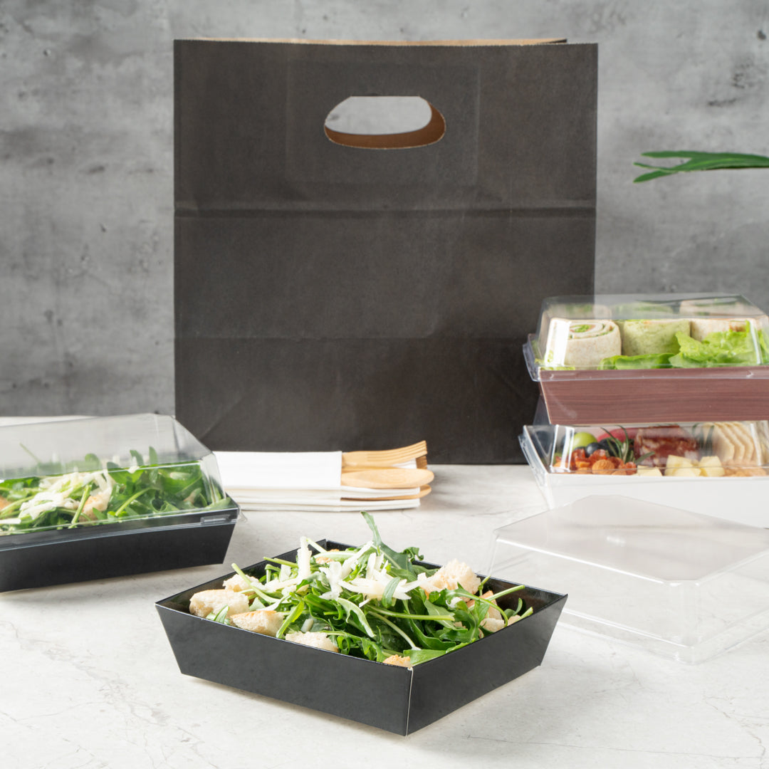 Matsuri Vision Black Paper Large Sushi Container - 5" x 4 1/2" x 1 1/2" - 100 count box