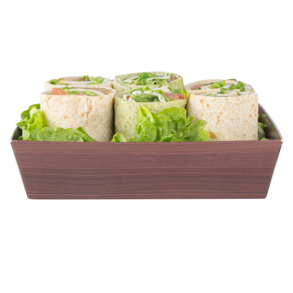 Matsuri Vision Wood Grain Paper Large Sushi Container - 5" x 4 1/2" x 1 1/2" - 100 count box