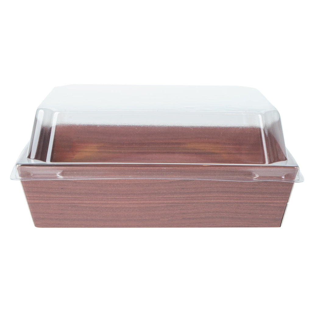 Matsuri Vision Wood Grain Paper Large Sushi Container - 5" x 4 1/2" x 1 1/2" - 100 count box