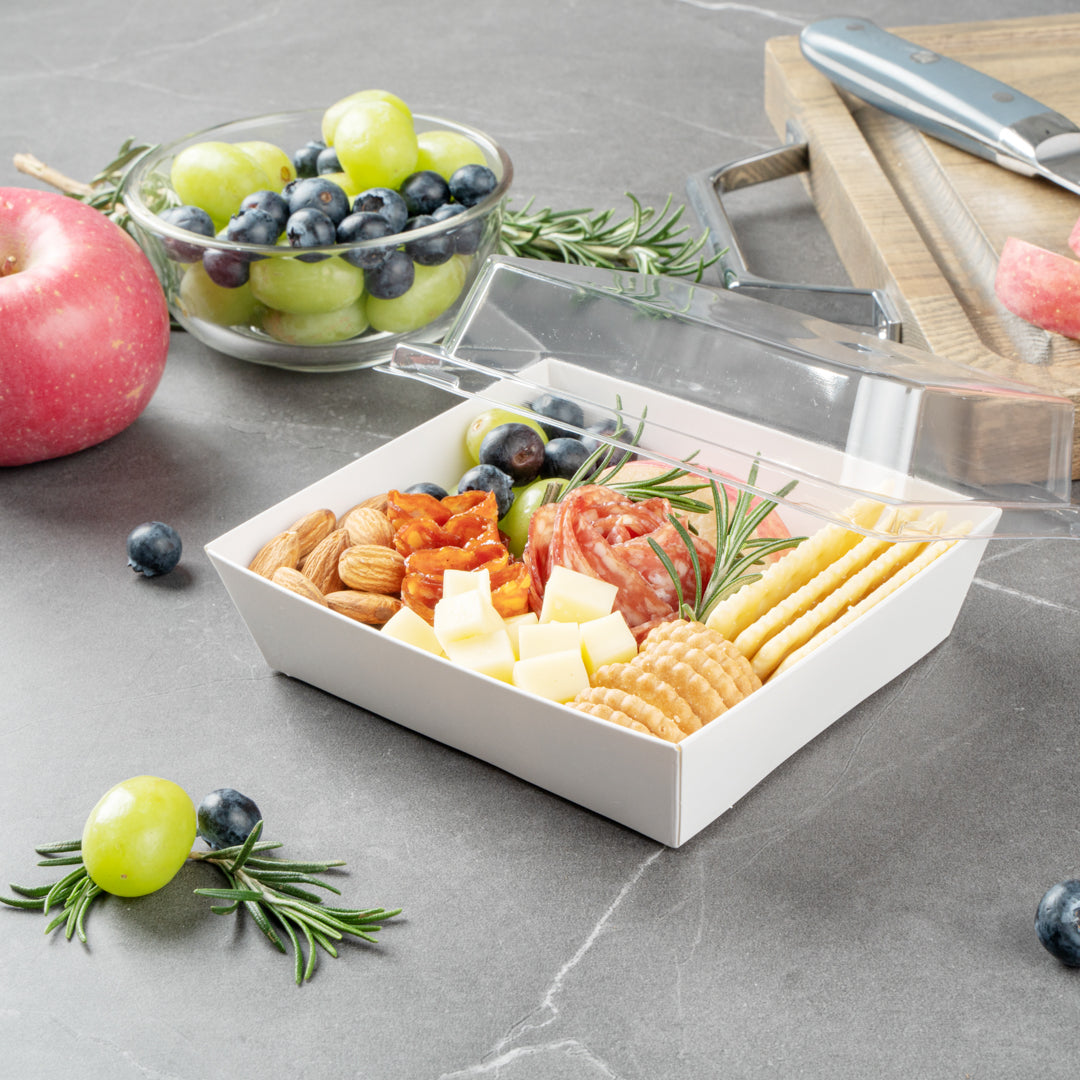 Matsuri Vision White Paper Large Sushi Container - 5" x 4 1/2" x 1 1/2" - 100 count box