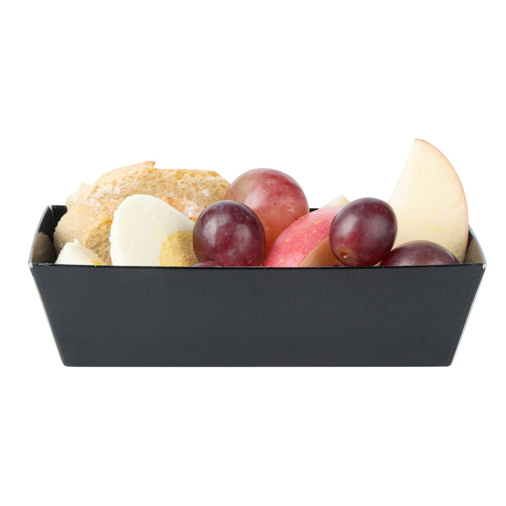 Matsuri Vision Rectangle Black Paper Small Sushi Container - 4 3/4" x 2 1/2" x 1 1/2" - 100 count box