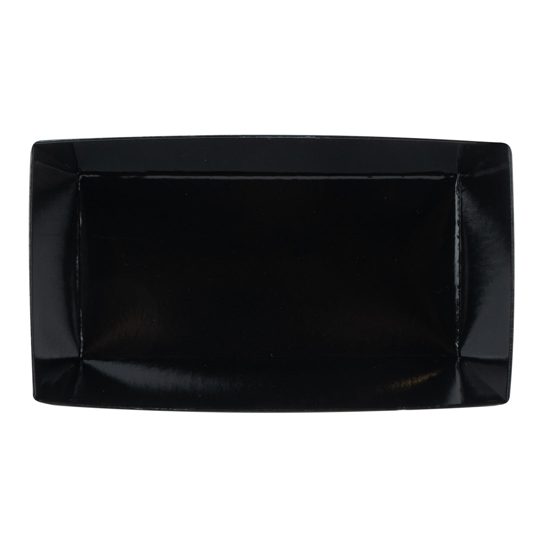 Matsuri Vision Rectangle Black Paper Small Sushi Container - 4 3/4" x 2 1/2" x 1 1/2" - 100 count box