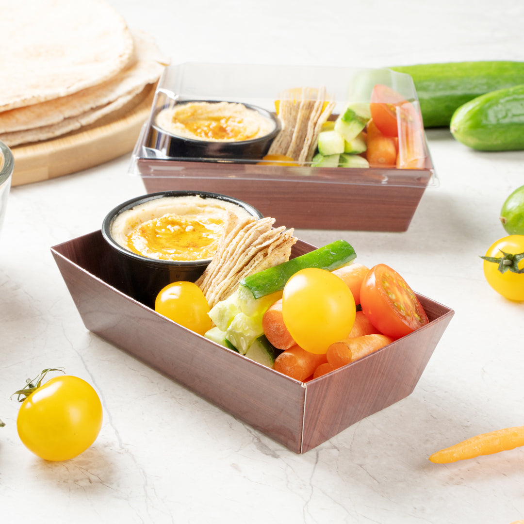 Matsuri Vision Wood Grain Paper Small Sushi Container - 4 3/4" x 2 1/2" x 1 1/2" - 100 count box