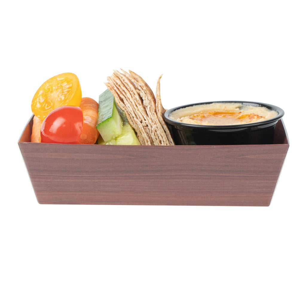 Matsuri Vision Wood Grain Paper Small Sushi Container - 4 3/4" x 2 1/2" x 1 1/2" - 100 count box