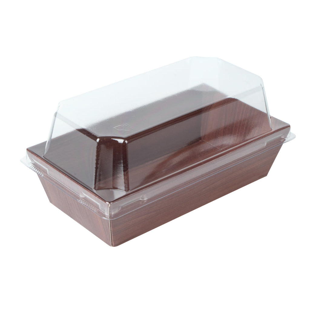 Matsuri Vision Wood Grain Paper Small Sushi Container - 4 3/4" x 2 1/2" x 1 1/2" - 100 count box
