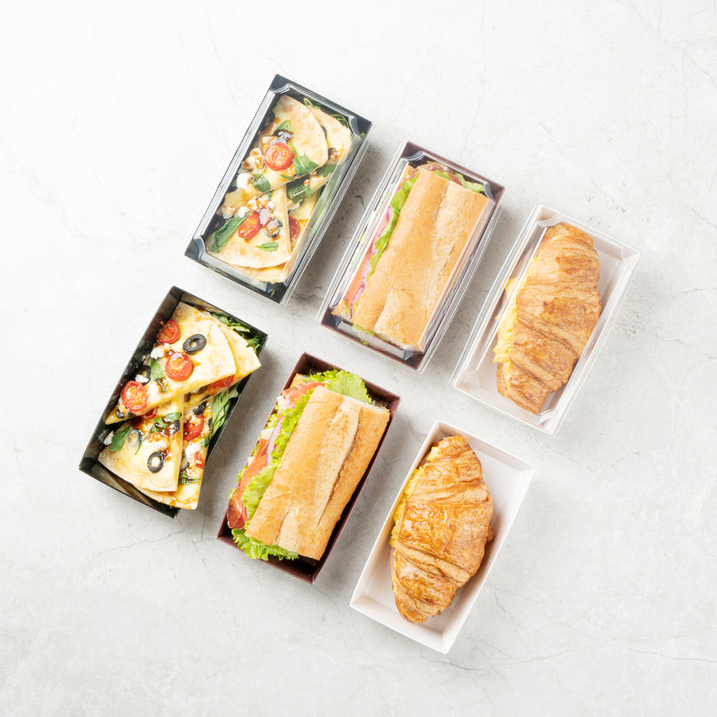 Matsuri Vision Wood Grain Paper Small Sushi Container - 4 3/4" x 2 1/2" x 1 1/2" - 100 count box