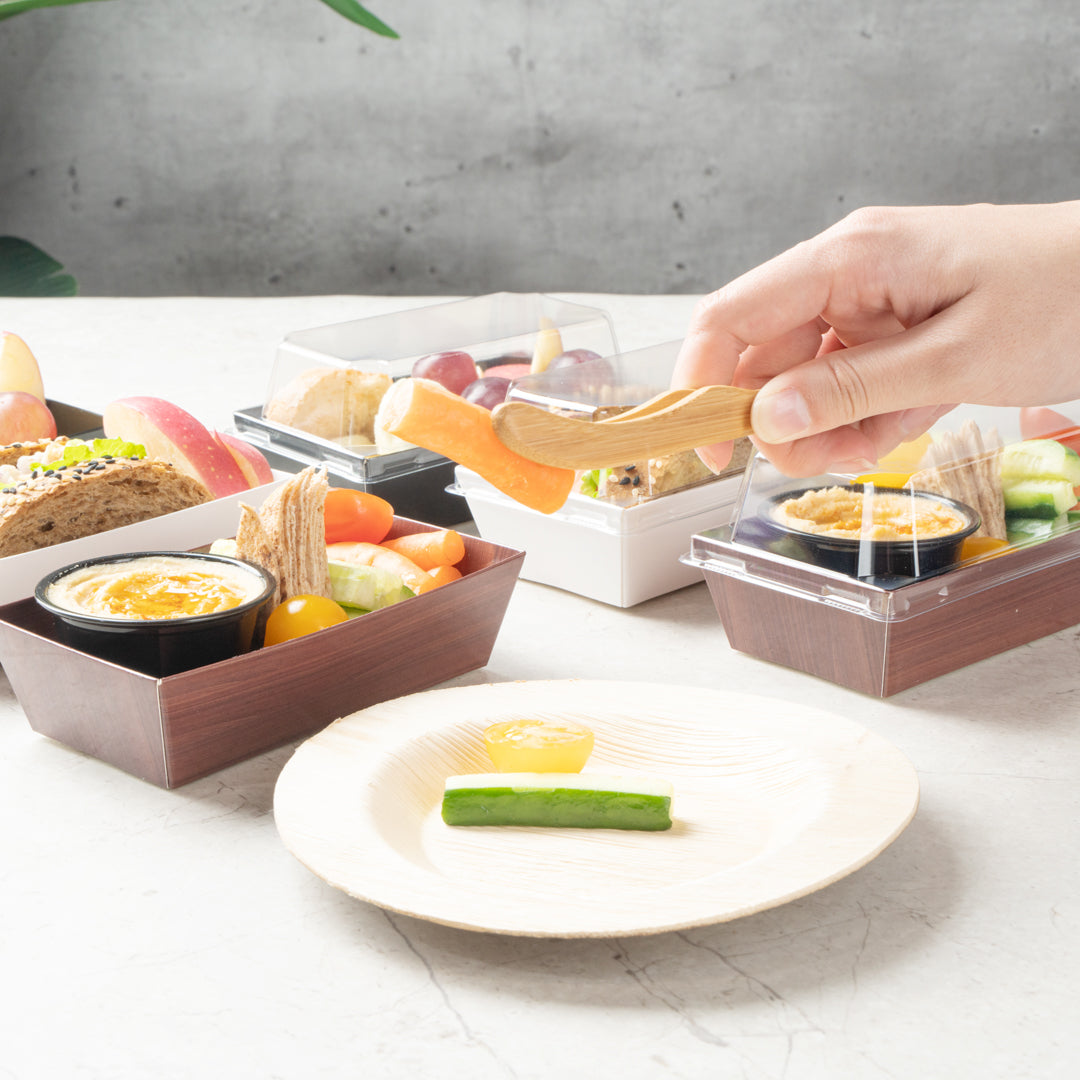 Matsuri Vision Wood Grain Paper Small Sushi Container - 4 3/4" x 2 1/2" x 1 1/2" - 100 count box