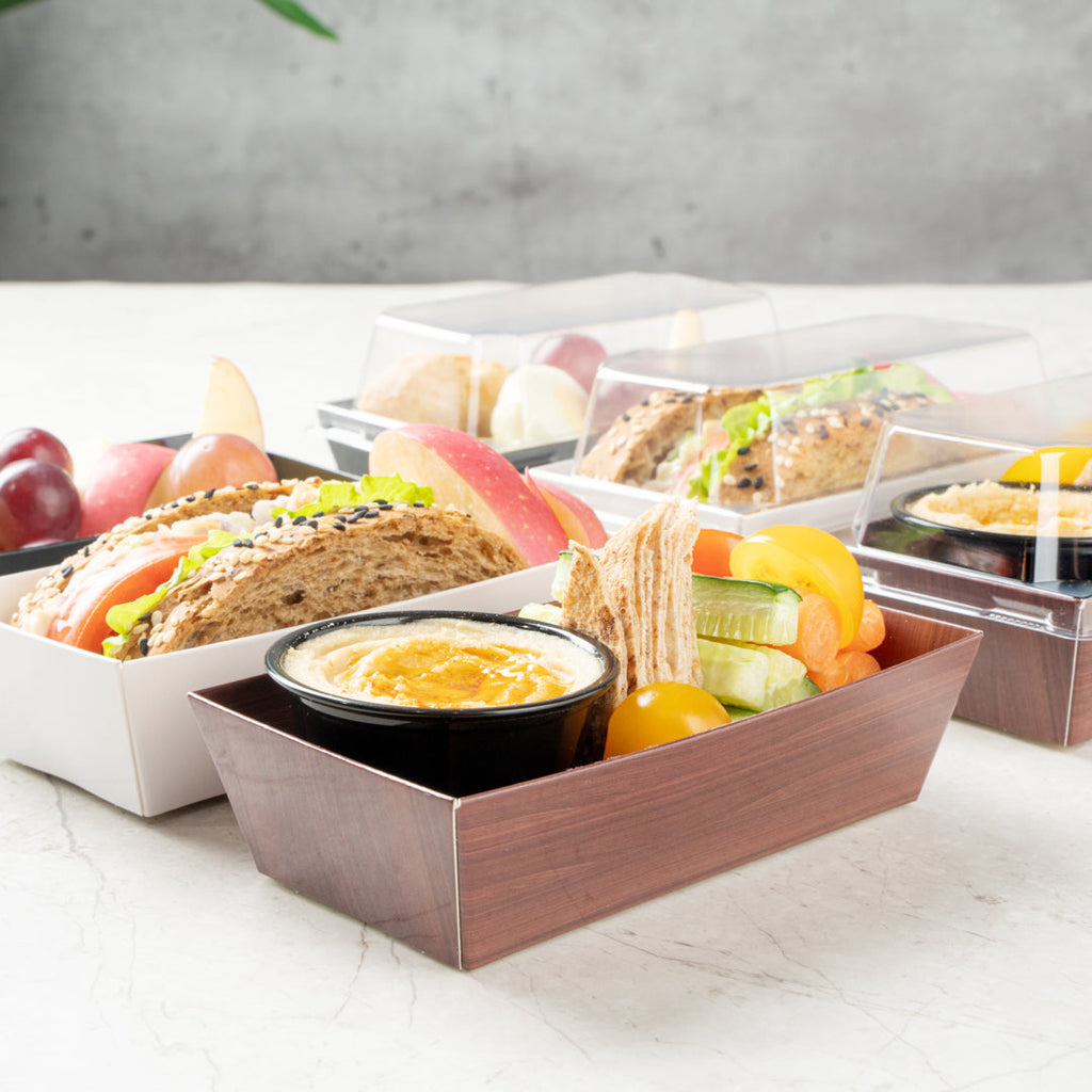 Matsuri Vision Wood Grain Paper Small Sushi Container - 4 3/4" x 2 1/2" x 1 1/2" - 100 count box