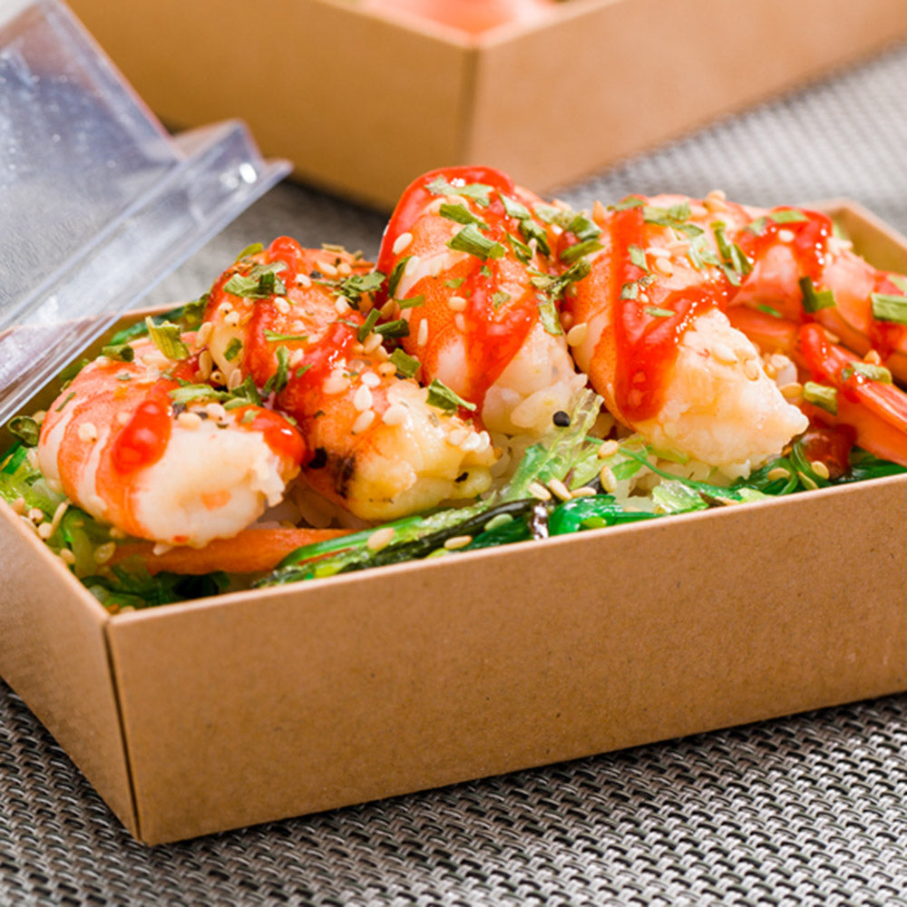 Matsuri Vision Rectangle Kraft Paper Small Sushi Container - 4 3/4" x 2 1/2" x 1 1/2" - 100 count box