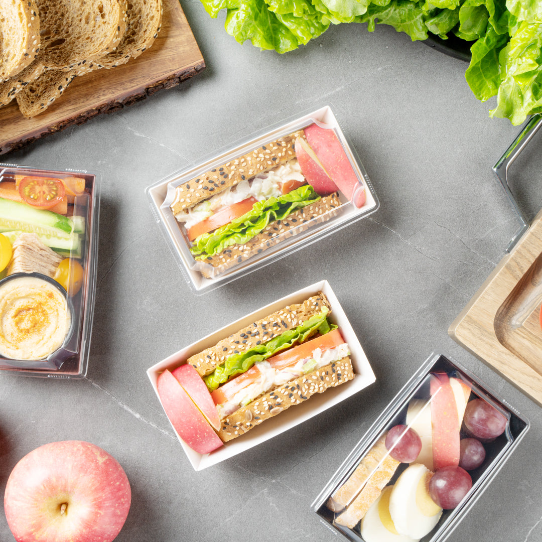 Matsuri Vision Rectangle White Paper Small Sushi Container - 4 3/4" x 2 1/2" x 1 1/2" - 100 count box