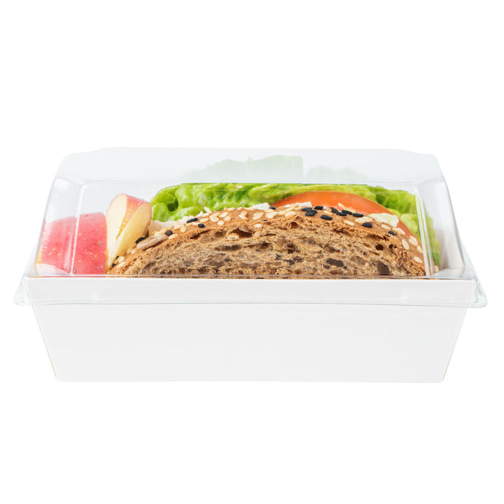 Matsuri Vision Rectangle White Paper Small Sushi Container - 4 3/4" x 2 1/2" x 1 1/2" - 100 count box