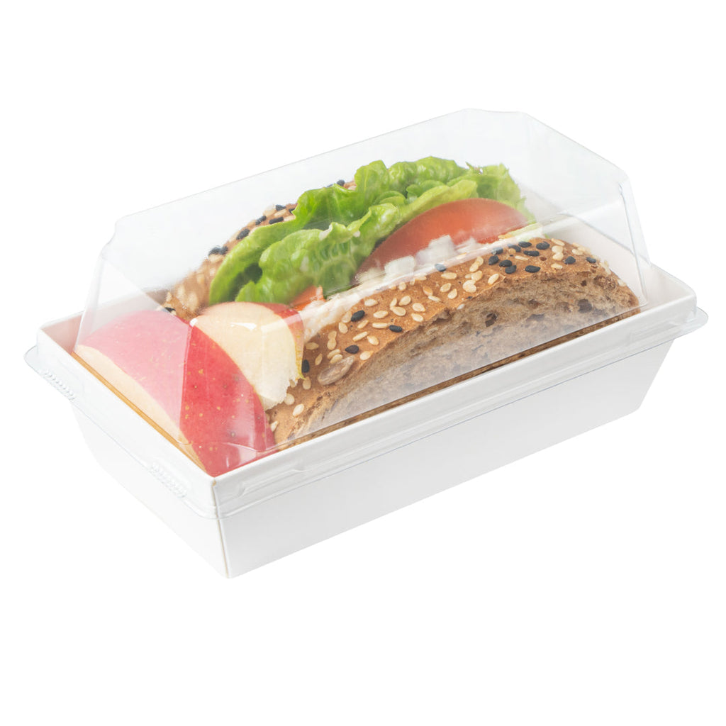 Matsuri Vision Rectangle White Paper Small Sushi Container - 4 3/4" x 2 1/2" x 1 1/2" - 100 count box