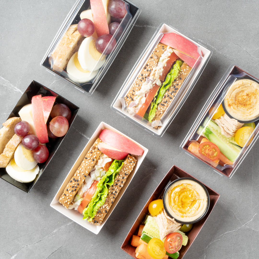 Matsuri Vision Rectangle White Paper Small Sushi Container - 4 3/4" x 2 1/2" x 1 1/2" - 100 count box