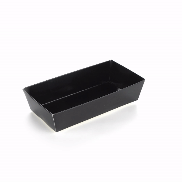 Matsuri Vision Rectangle Black Paper Medium Sushi Container - 5 1/2" x 2 3/4" x 1 1/2" - 100 count box