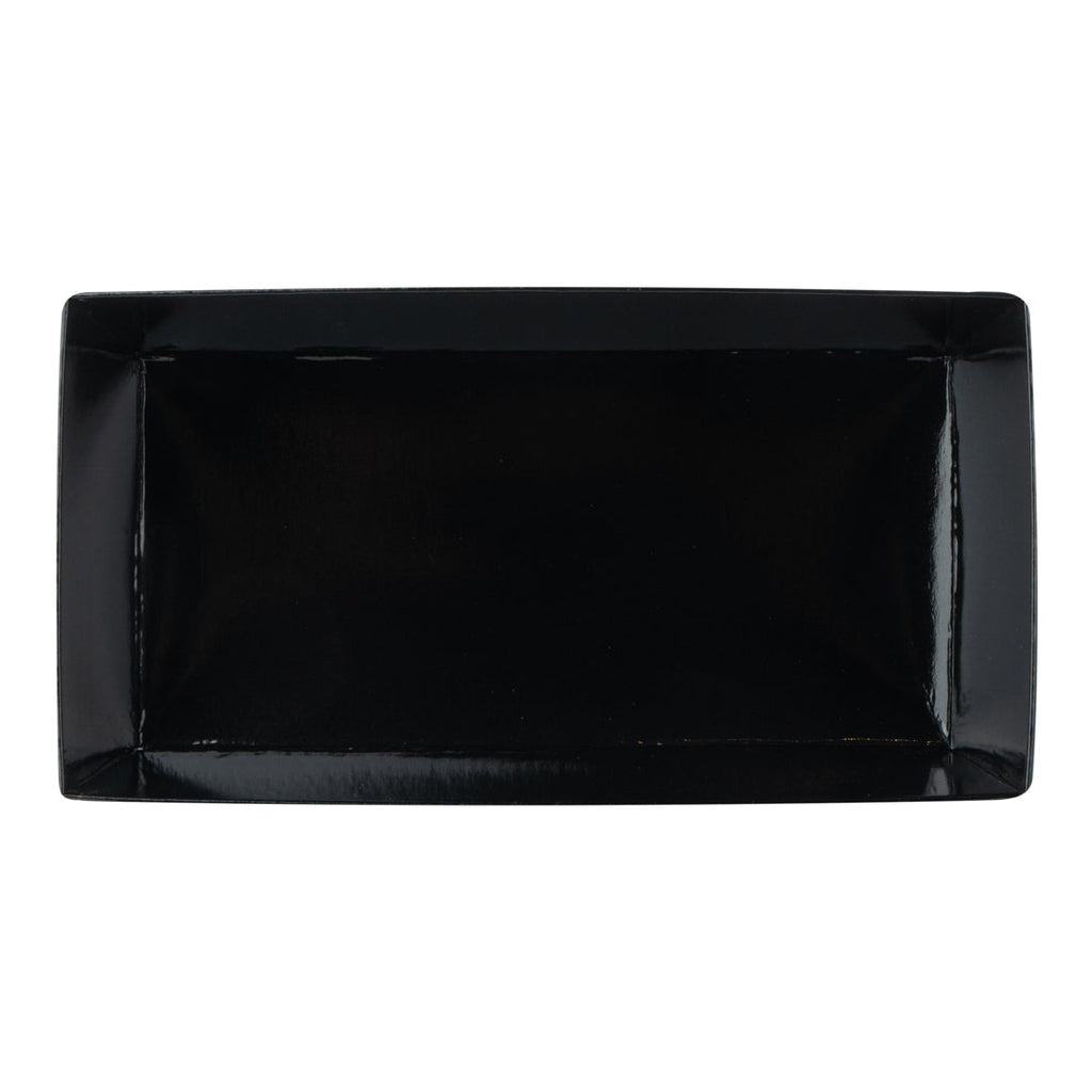 Matsuri Vision Rectangle Black Paper Medium Sushi Container - 5 1/2" x 2 3/4" x 1 1/2" - 100 count box