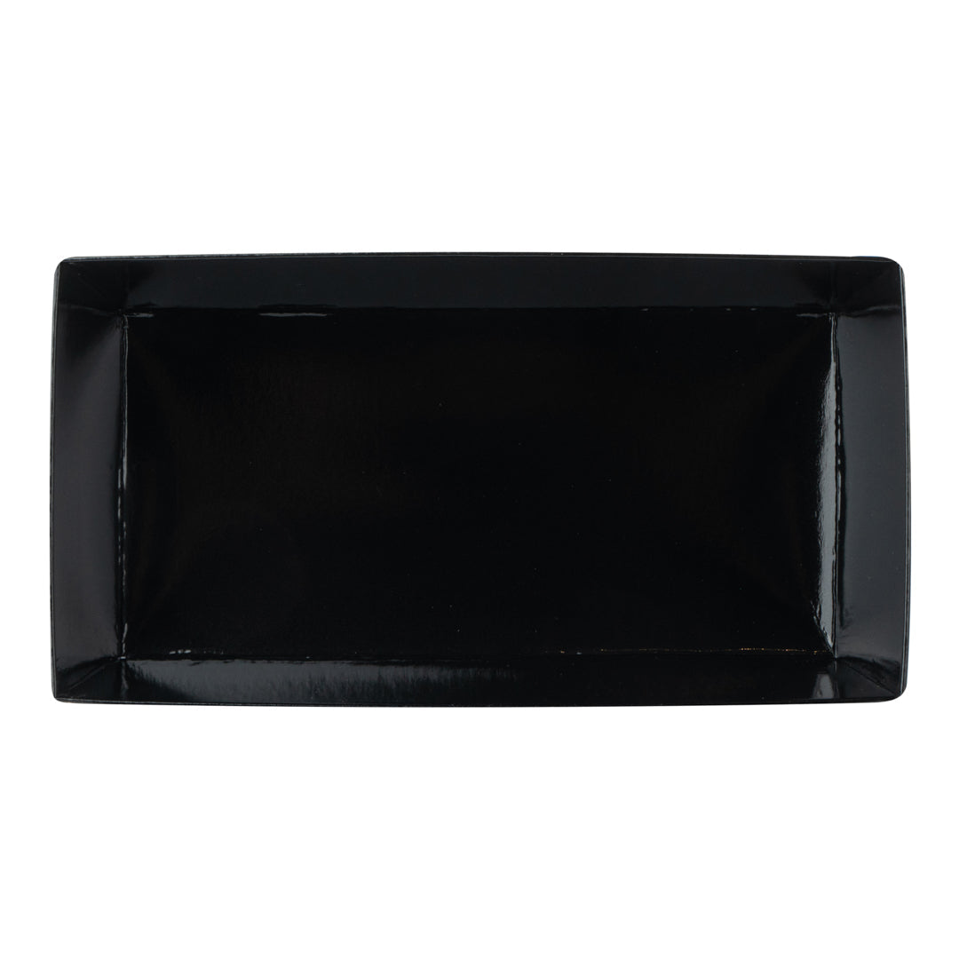 Matsuri Vision Rectangle Black Paper Medium Sushi Container - 5 1/2" x 2 3/4" x 1 1/2" - 100 count box