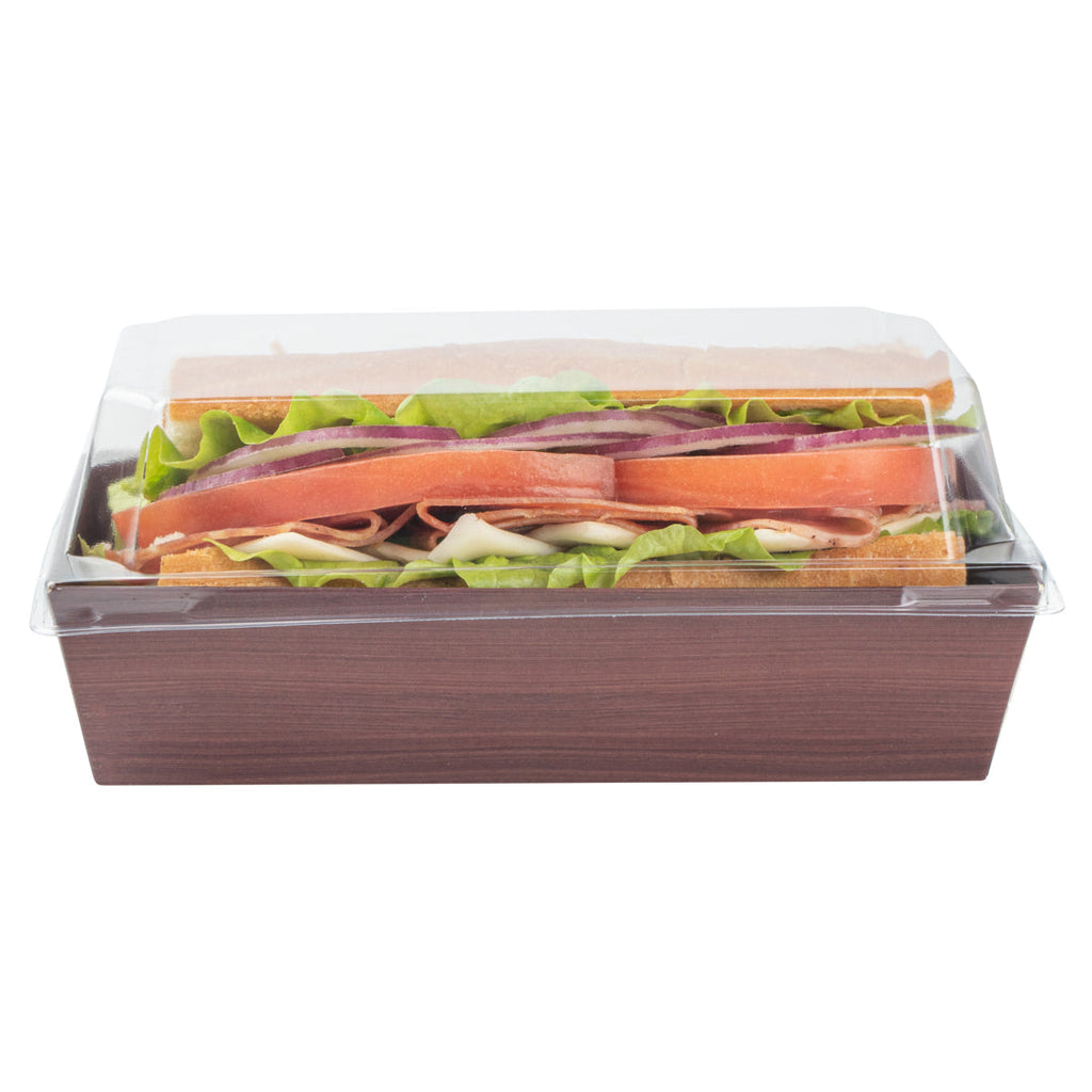 Matsuri Vision Wood Grain Paper Medium Sushi Container - 5 1/2" x 2 3/4" x 1 1/2" - 100 count box