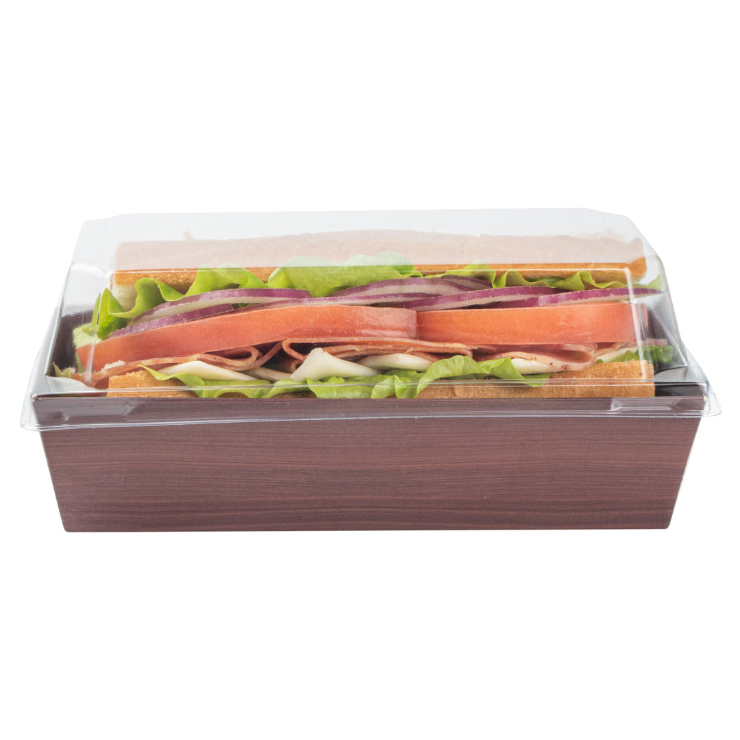 Matsuri Vision Wood Grain Paper Medium Sushi Container - 5 1/2" x 2 3/4" x 1 1/2" - 100 count box