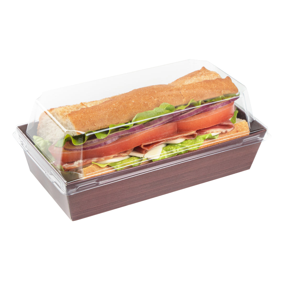 Matsuri Vision Wood Grain Paper Medium Sushi Container - 5 1/2" x 2 3/4" x 1 1/2" - 100 count box