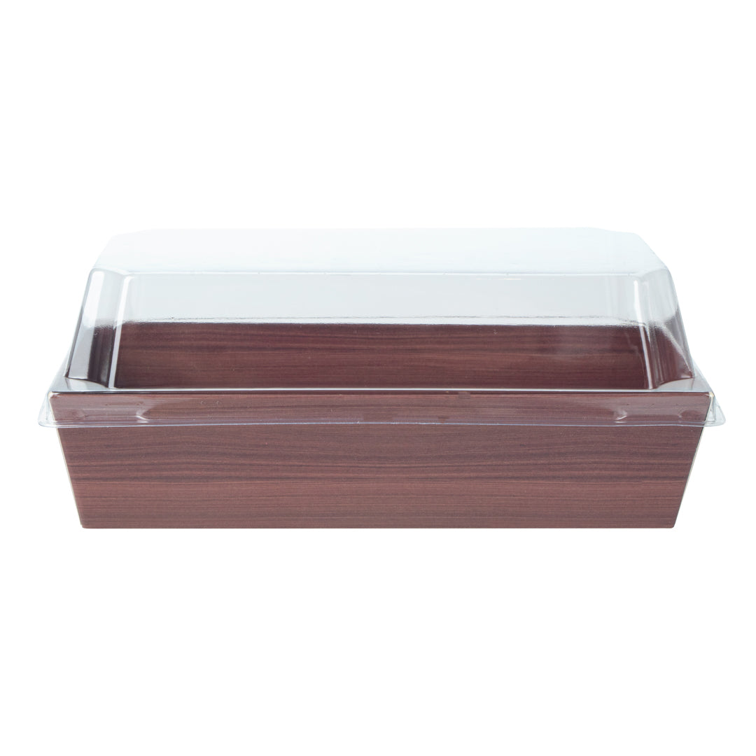 Matsuri Vision Wood Grain Paper Medium Sushi Container - 5 1/2" x 2 3/4" x 1 1/2" - 100 count box