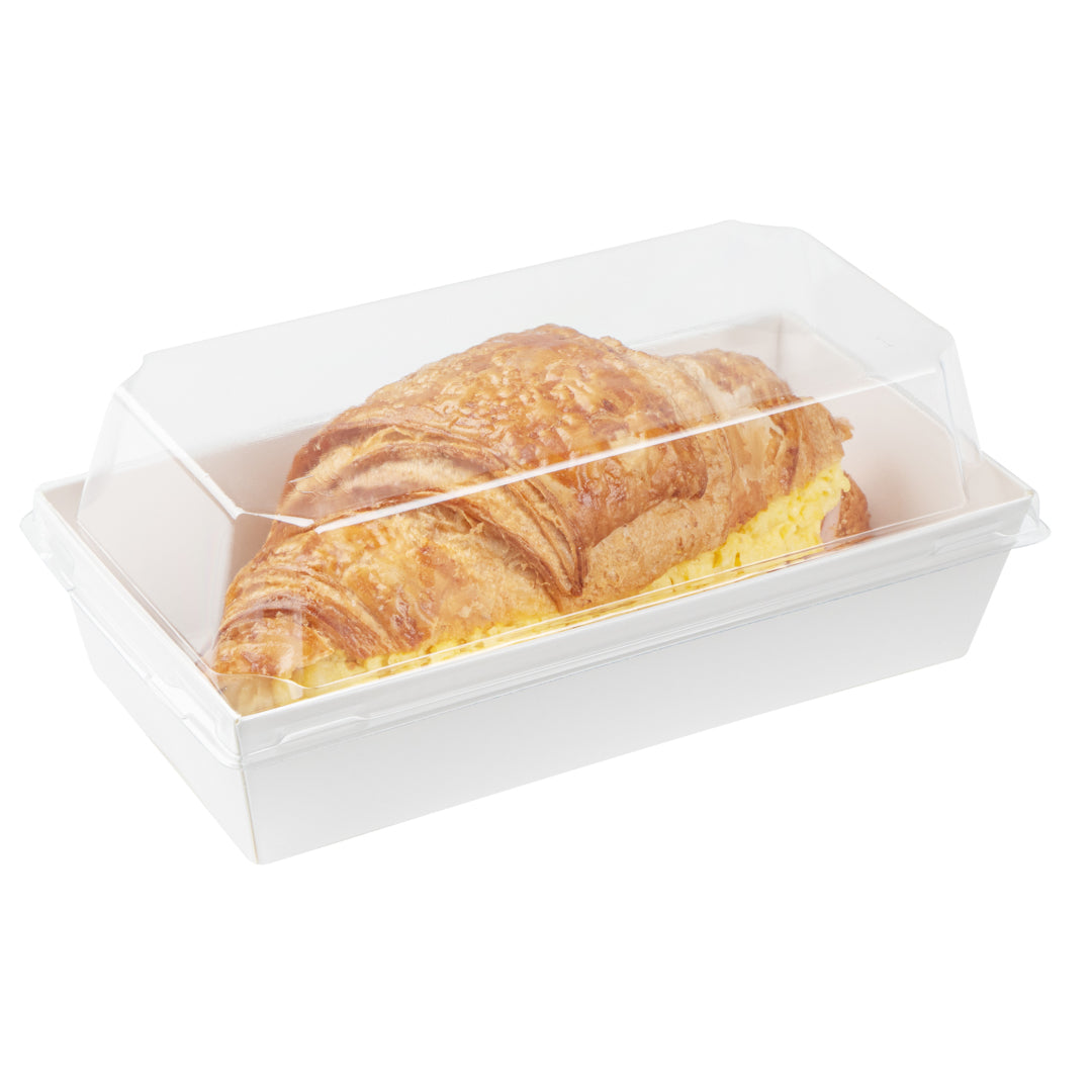 Matsuri Vision Rectangle White Paper Medium Sushi Container - 5 1/2" x 2 3/4" x 1 1/2" - 100 count box