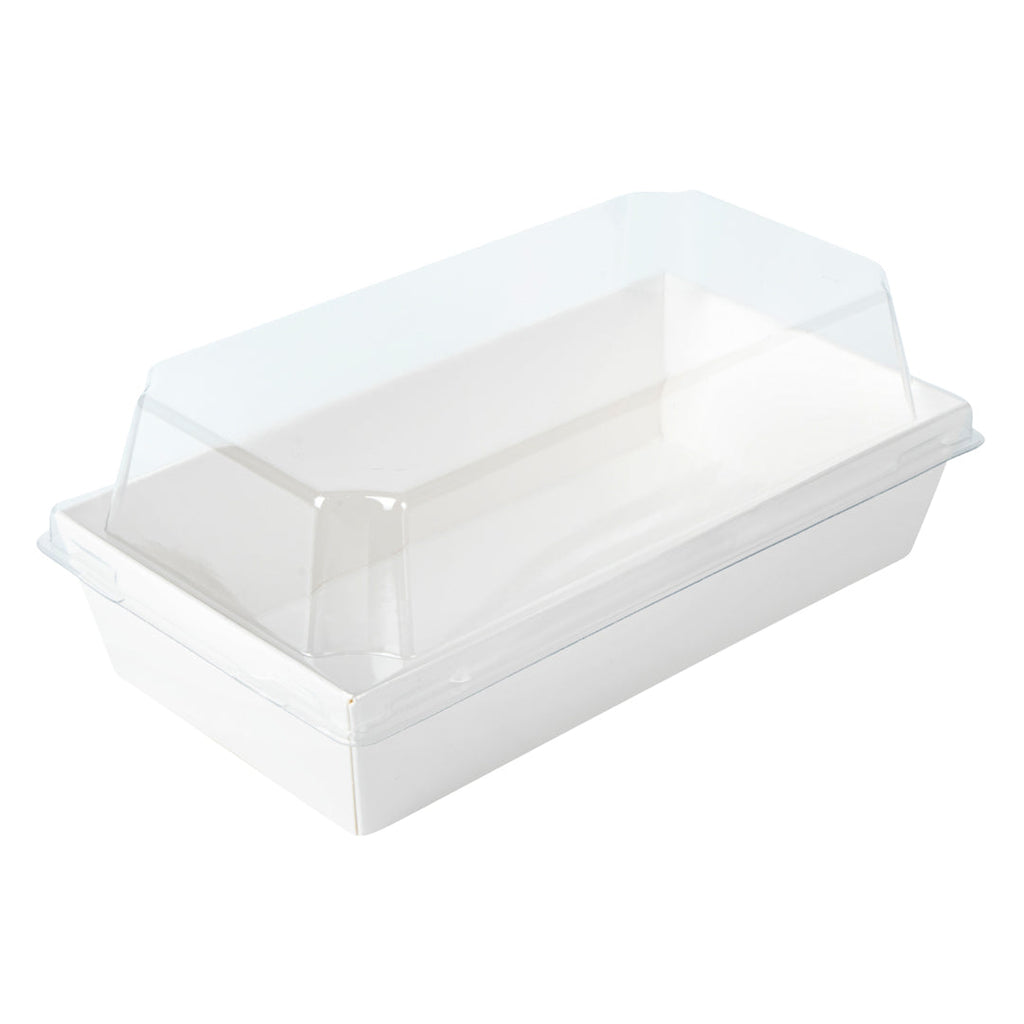 Matsuri Vision Rectangle White Paper Medium Sushi Container - 5 1/2" x 2 3/4" x 1 1/2" - 100 count box