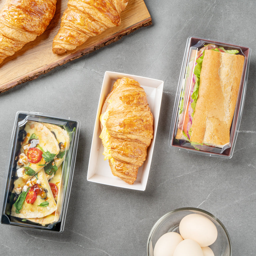 Matsuri Vision Rectangle White Paper Medium Sushi Container - 5 1/2" x 2 3/4" x 1 1/2" - 100 count box