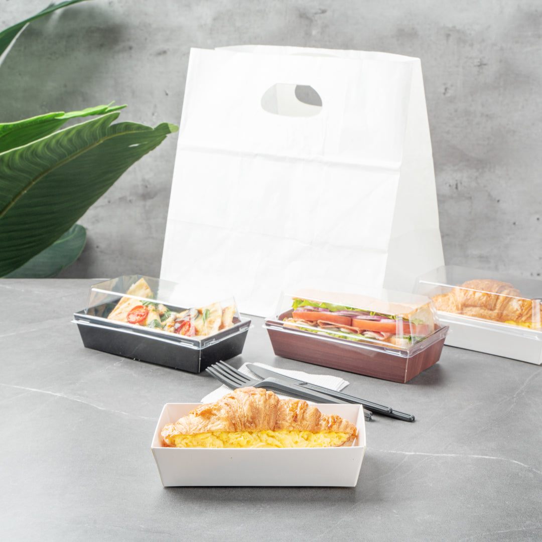 Matsuri Vision Rectangle White Paper Medium Sushi Container - 5 1/2" x 2 3/4" x 1 1/2" - 100 count box