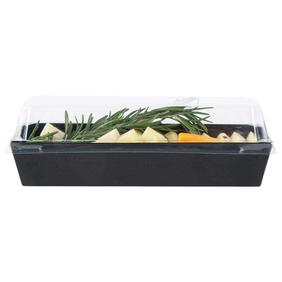 Matsuri Vision Black Paper Small Maki Sushi Container - 6 1/2" x 1 3/4" x 1 1/2" - 100 count box