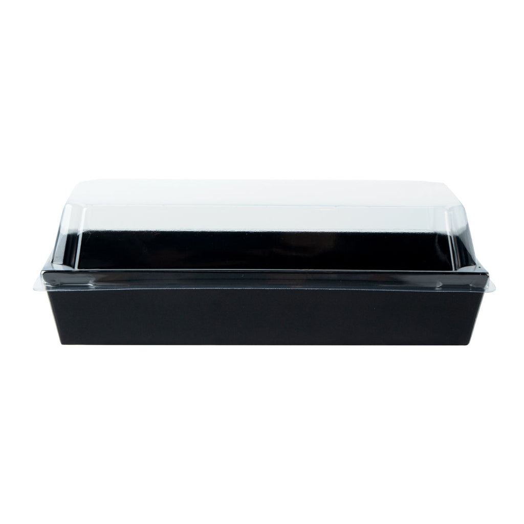 Matsuri Vision Black Paper Small Maki Sushi Container - 6 1/2" x 1 3/4" x 1 1/2" - 100 count box