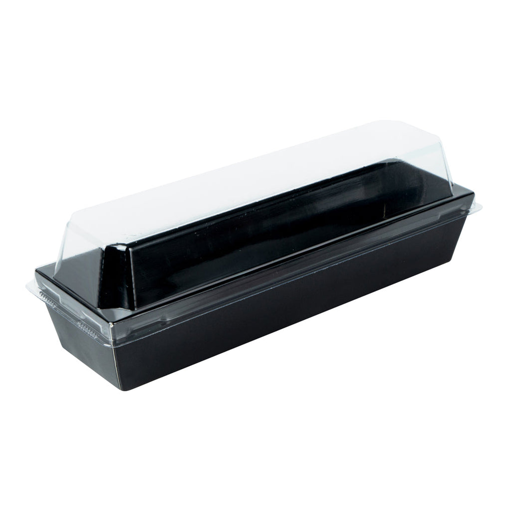 Matsuri Vision Black Paper Small Maki Sushi Container - 6 1/2" x 1 3/4" x 1 1/2" - 100 count box