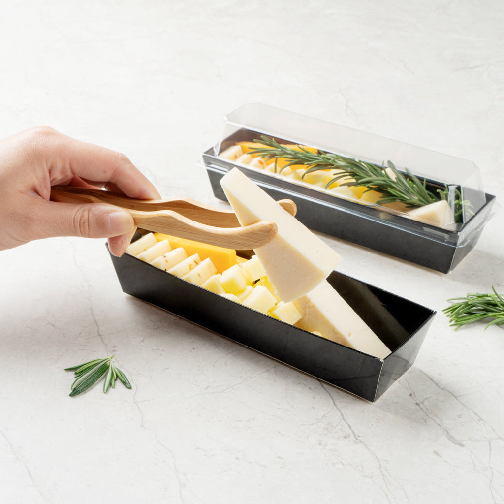 Matsuri Vision Black Paper Small Maki Sushi Container - 6 1/2" x 1 3/4" x 1 1/2" - 100 count box