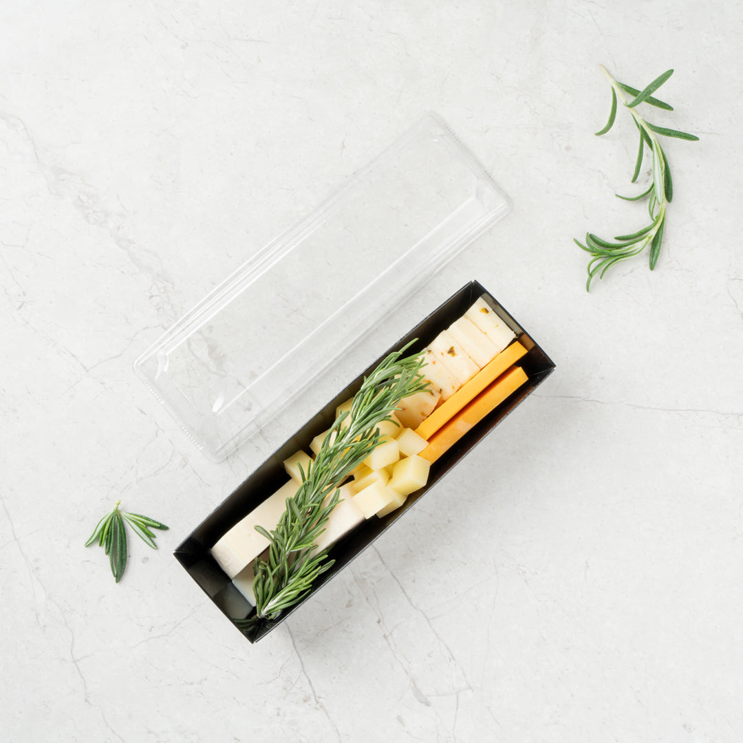 Matsuri Vision Black Paper Small Maki Sushi Container - 6 1/2" x 1 3/4" x 1 1/2" - 100 count box