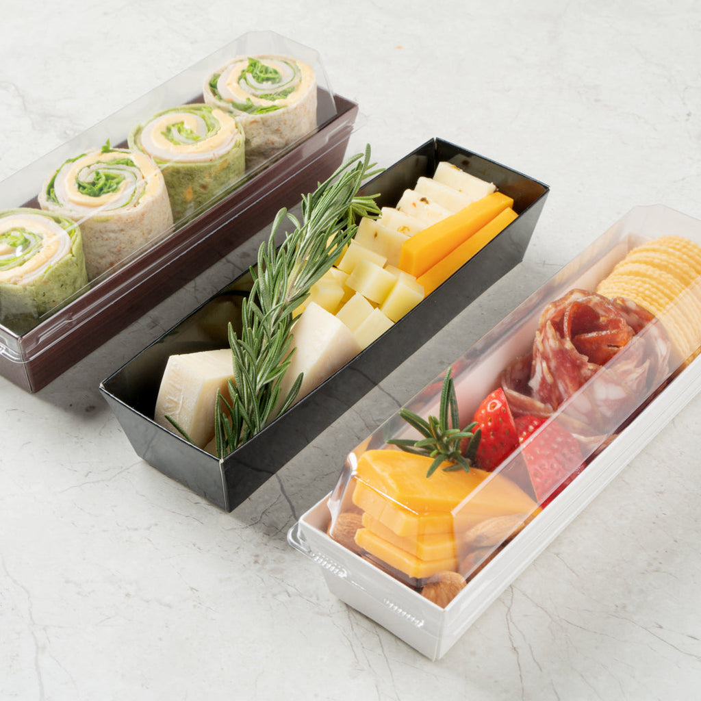 Matsuri Vision Black Paper Small Maki Sushi Container - 6 1/2" x 1 3/4" x 1 1/2" - 100 count box