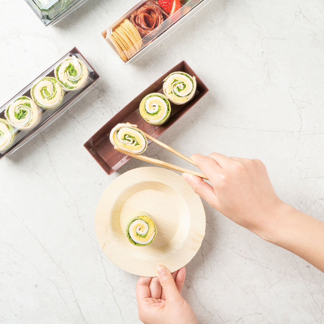 Matsuri Vision Wood Grain Paper Small Maki Sushi Container - 6 1/2" x 1 3/4" x 1 1/2" - 100 count box
