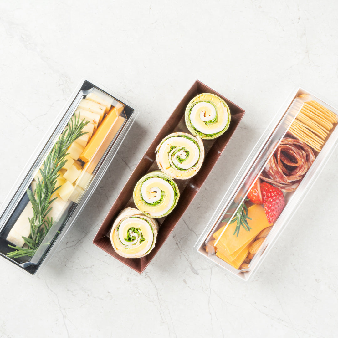 Matsuri Vision Wood Grain Paper Small Maki Sushi Container - 6 1/2" x 1 3/4" x 1 1/2" - 100 count box
