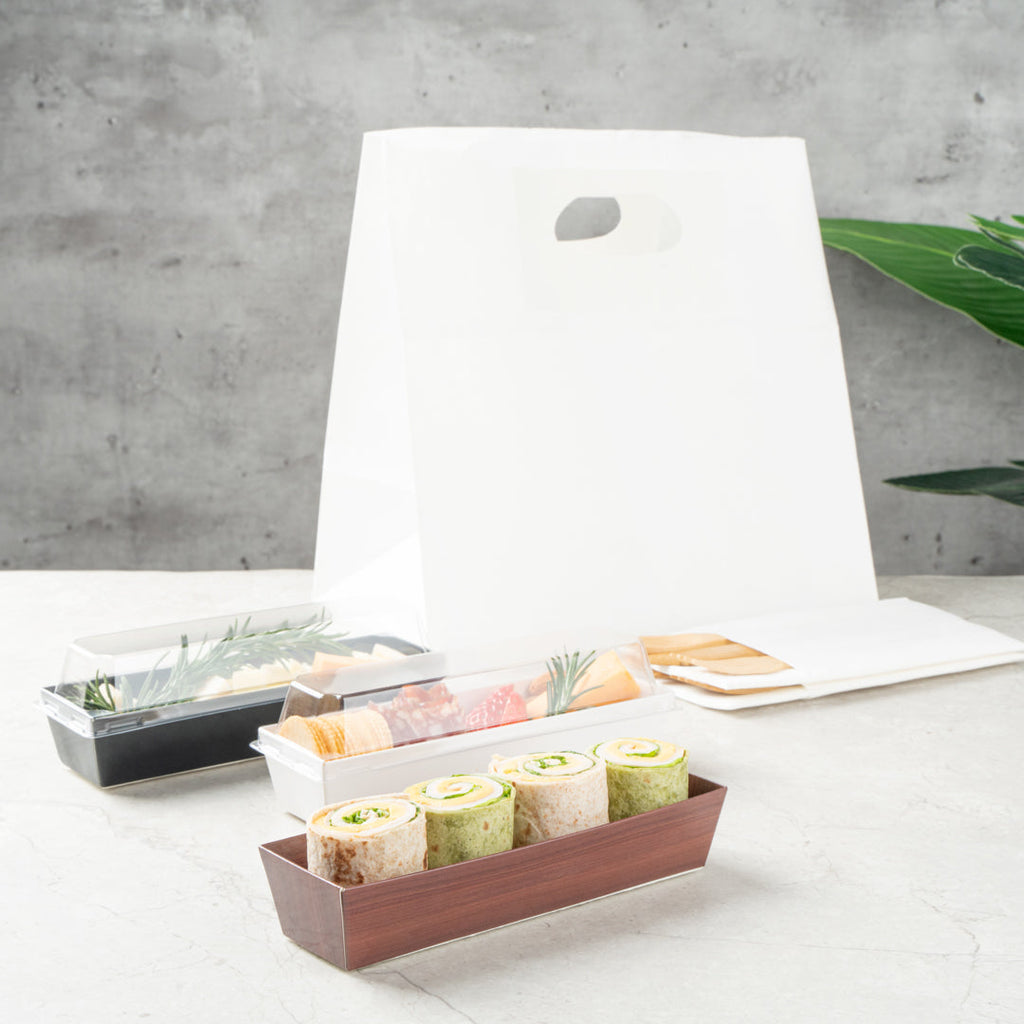 Matsuri Vision Wood Grain Paper Small Maki Sushi Container - 6 1/2" x 1 3/4" x 1 1/2" - 100 count box