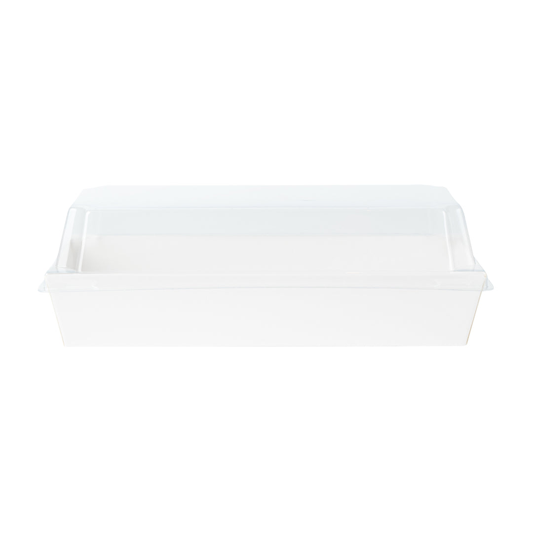 Matsuri Vision White Paper Small Maki Sushi Container - 6 1/2" x 1 3/4" x 1 1/2" - 100 count box