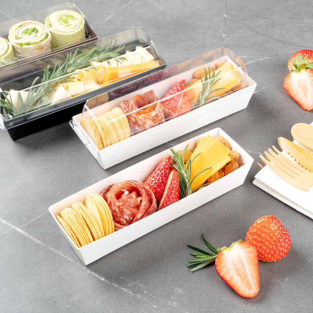 Matsuri Vision White Paper Small Maki Sushi Container - 6 1/2" x 1 3/4" x 1 1/2" - 100 count box