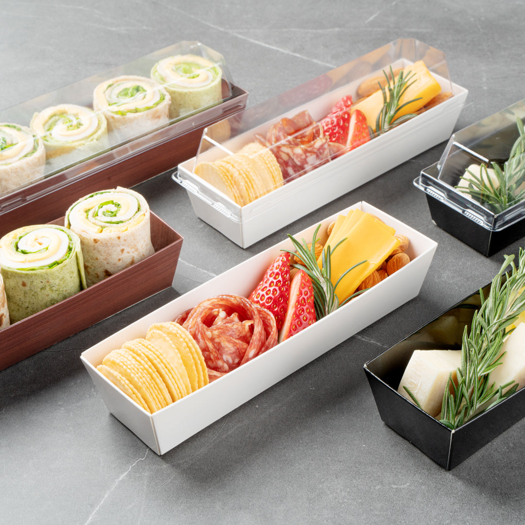Matsuri Vision White Paper Small Maki Sushi Container - 6 1/2" x 1 3/4" x 1 1/2" - 100 count box