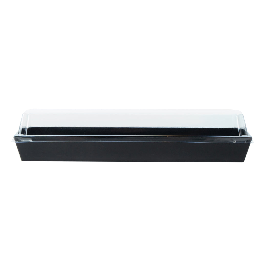 Matsuri Vision Black Paper Large Maki Sushi Container - 11 1/4" x 2" x 1 1/2" - 100 count box
