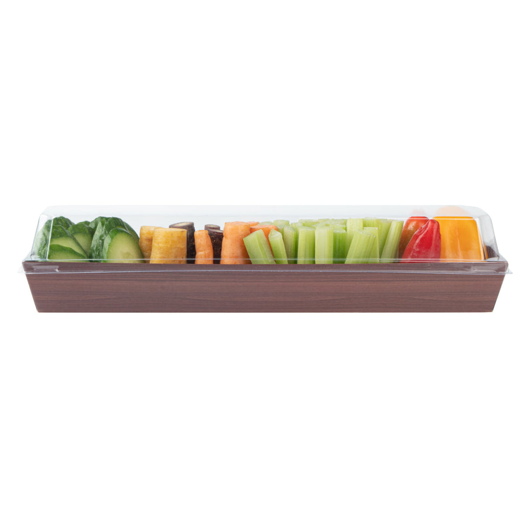 Matsuri Vision Wood Grain Paper Large Maki Sushi Container - 11 1/4" x 2" x 1 1/2" - 100 count box