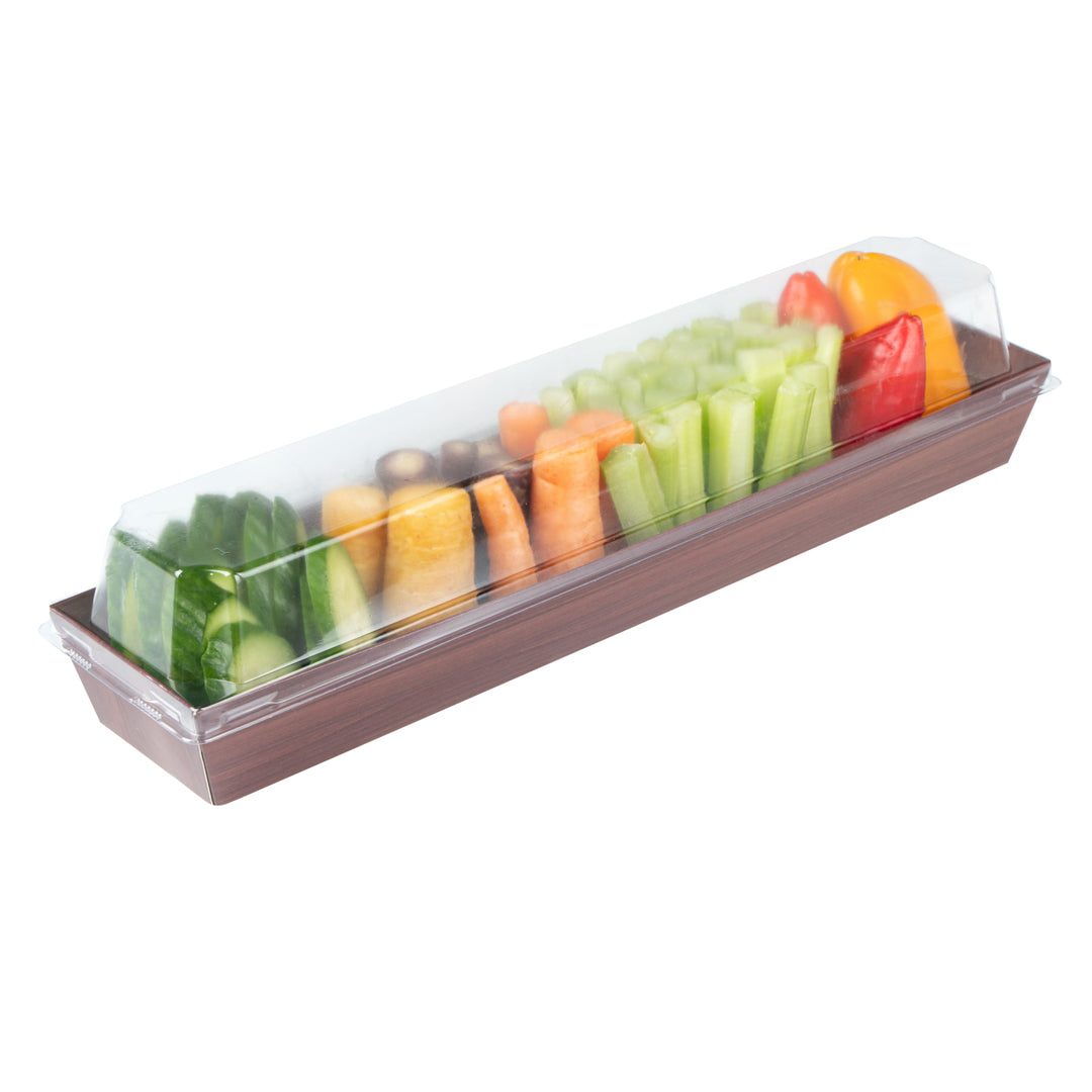 Matsuri Vision Wood Grain Paper Large Maki Sushi Container - 11 1/4" x 2" x 1 1/2" - 100 count box