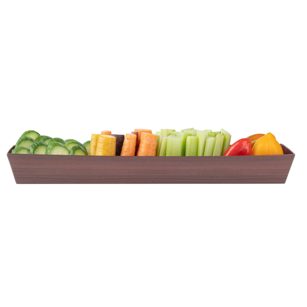 Matsuri Vision Wood Grain Paper Large Maki Sushi Container - 11 1/4" x 2" x 1 1/2" - 100 count box