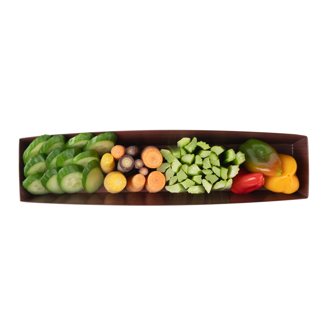 Matsuri Vision Wood Grain Paper Large Maki Sushi Container - 11 1/4" x 2" x 1 1/2" - 100 count box