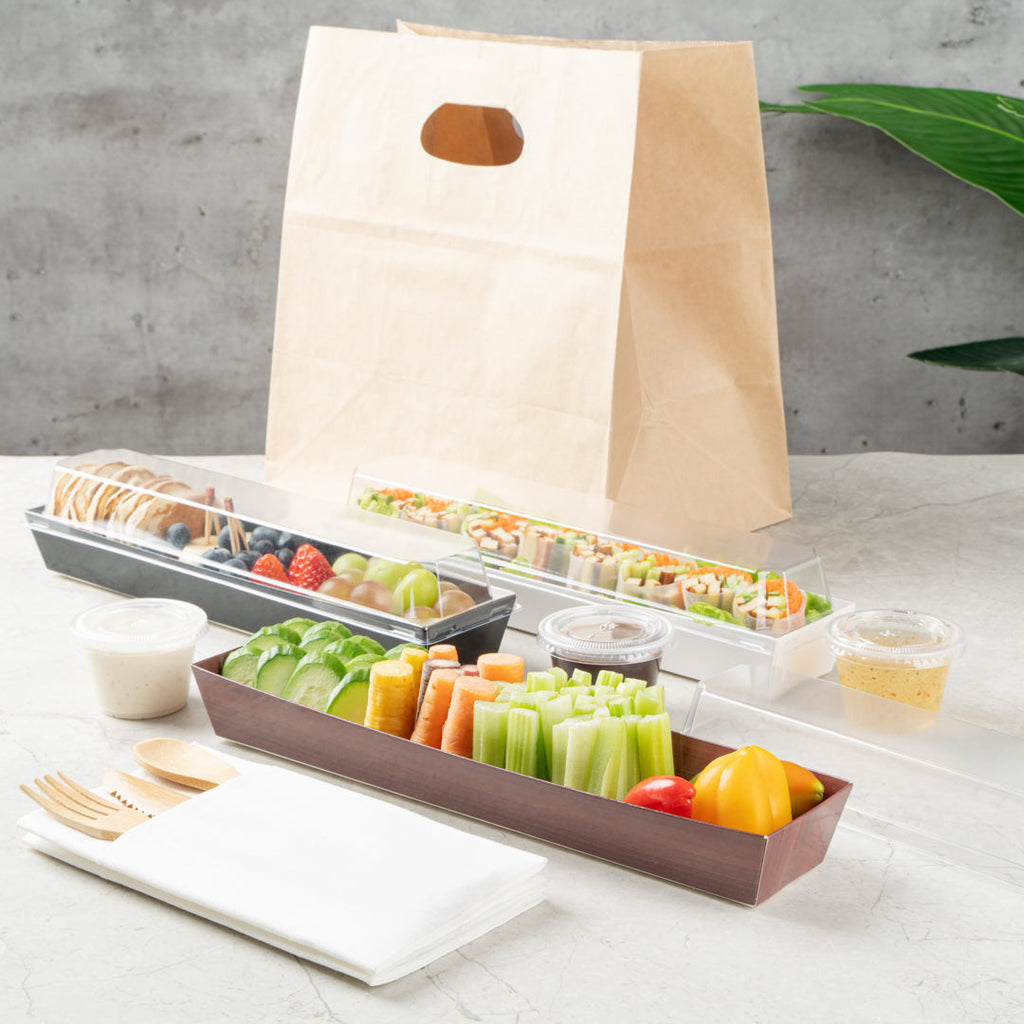 Matsuri Vision Wood Grain Paper Large Maki Sushi Container - 11 1/4" x 2" x 1 1/2" - 100 count box