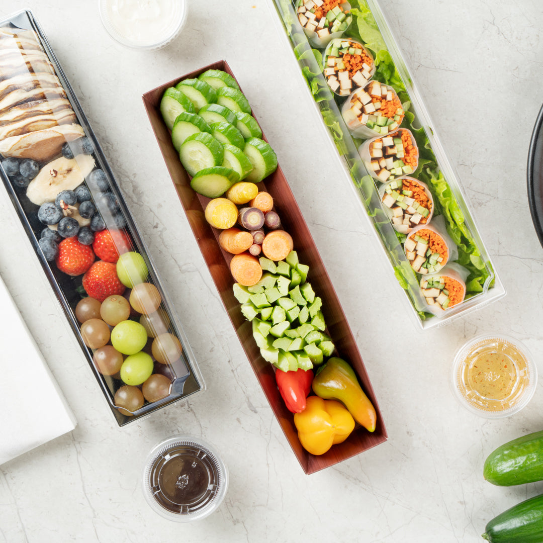 Matsuri Vision Wood Grain Paper Large Maki Sushi Container - 11 1/4" x 2" x 1 1/2" - 100 count box