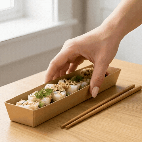 Matsuri Vision Kraft Paper Large Maki Sushi Container - 11 1/4" x 2" x 1 1/2" - 100 count box