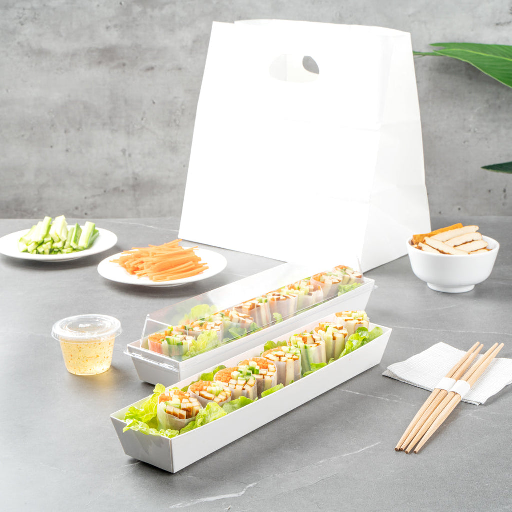 Matsuri Vision White Paper Large Maki Sushi Container - 11 1/4" x 2" x 1 1/2" - 100 count box