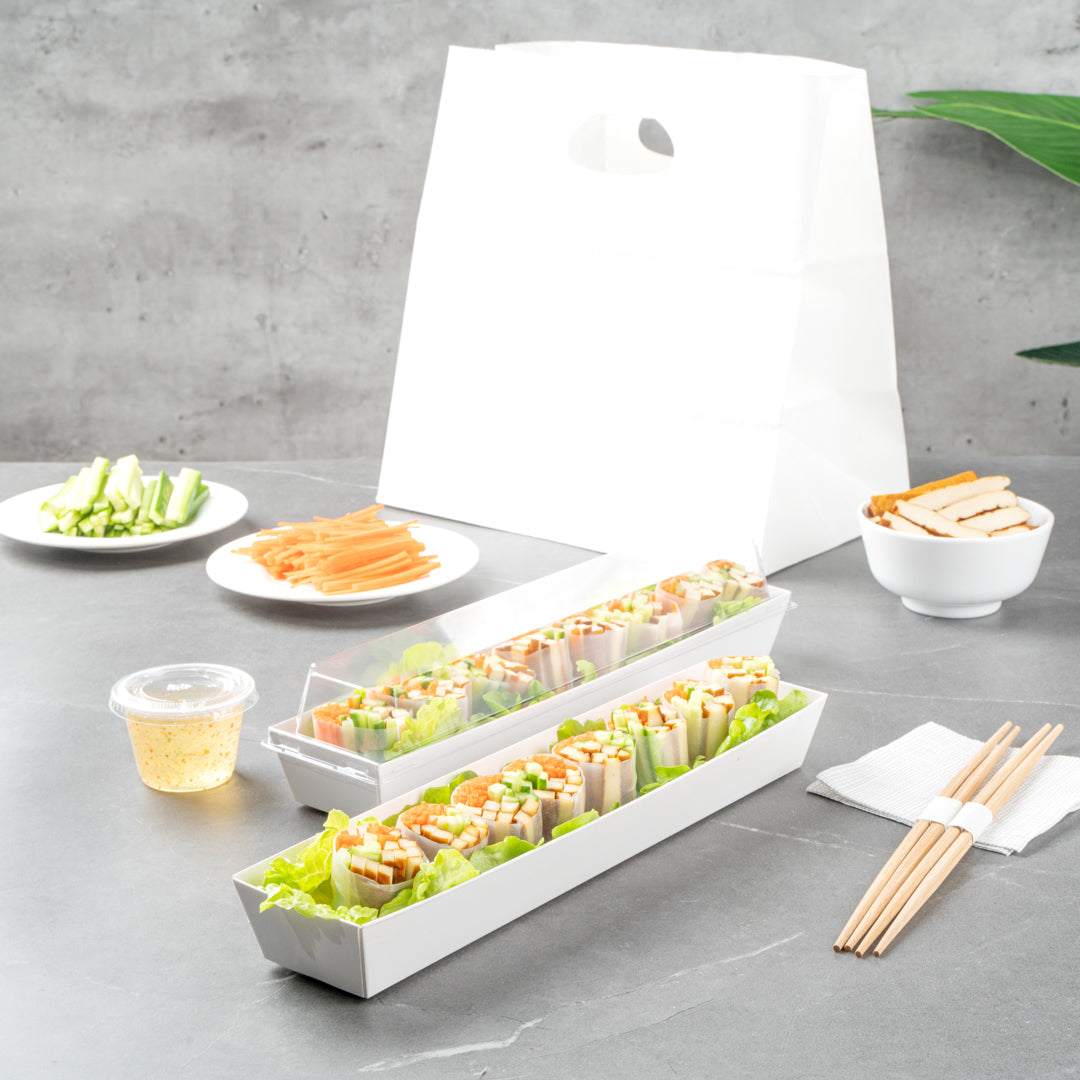 Matsuri Vision White Paper Large Maki Sushi Container - 11 1/4" x 2" x 1 1/2" - 100 count box